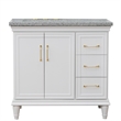 37 in. Single Wooden Vanity  White Gray Granite Rectangle Left Door.Left Sink