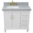 37 in. Single Wooden Vanity  White Gray Granite Rectangle Left Door.Left Sink