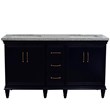 61 in. Double Wooden Vanity Blue Gray Granite Rectangle Sink