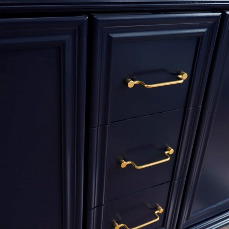 61 in. Double Wooden Vanity Blue Gray Granite Rectangle Sink