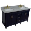 61 in. Double Wooden Vanity Blue Gray Granite Rectangle Sink