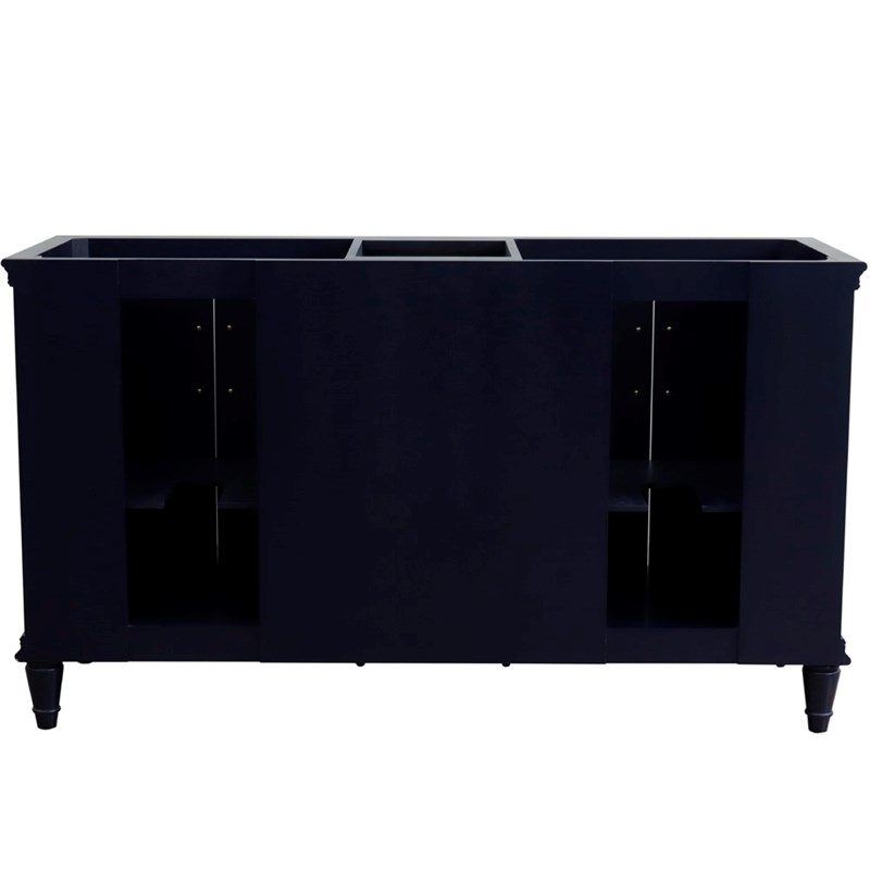 61 in. Double Wooden Vanity Blue Gray Granite Rectangle Sink
