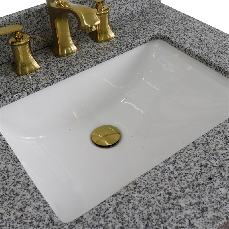 61 in. Double Wooden Vanity Blue Gray Granite Rectangle Sink