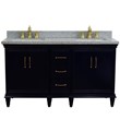 61 in. Double Wooden Vanity Blue Gray Granite Rectangle Sink