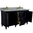 61 in. Double Wooden Vanity Blue Gray Granite Rectangle Sink