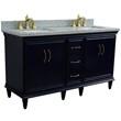 61 in. Double Wooden Vanity Blue Gray Granite Rectangle Sink