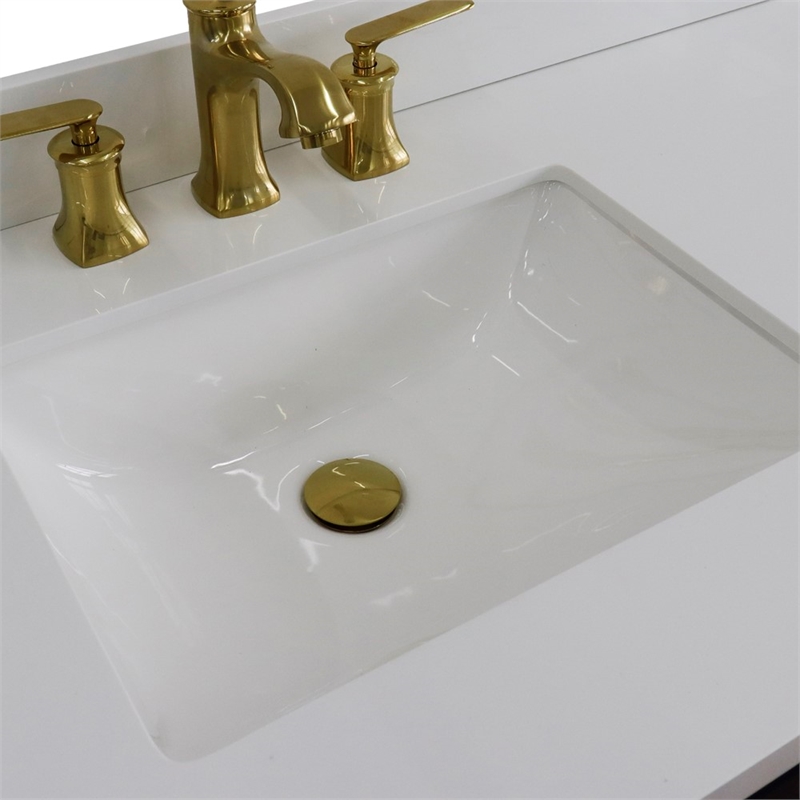 61 in. Double Wooden Vanity Blue White Quartz Rectangle Sink