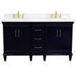 61 in. Double Wooden Vanity Blue White Quartz Rectangle Sink