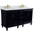 61 in. Double Wooden Vanity Blue White Quartz Rectangle Sink