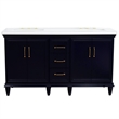 61 in. Double Wooden Vanity Blue White Quartz Rectangle Sink