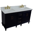 61 in. Double Wooden Vanity Blue White Quartz Rectangle Sink