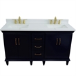 61 in. Double Wooden Vanity Blue White Quartz Rectangle Sink