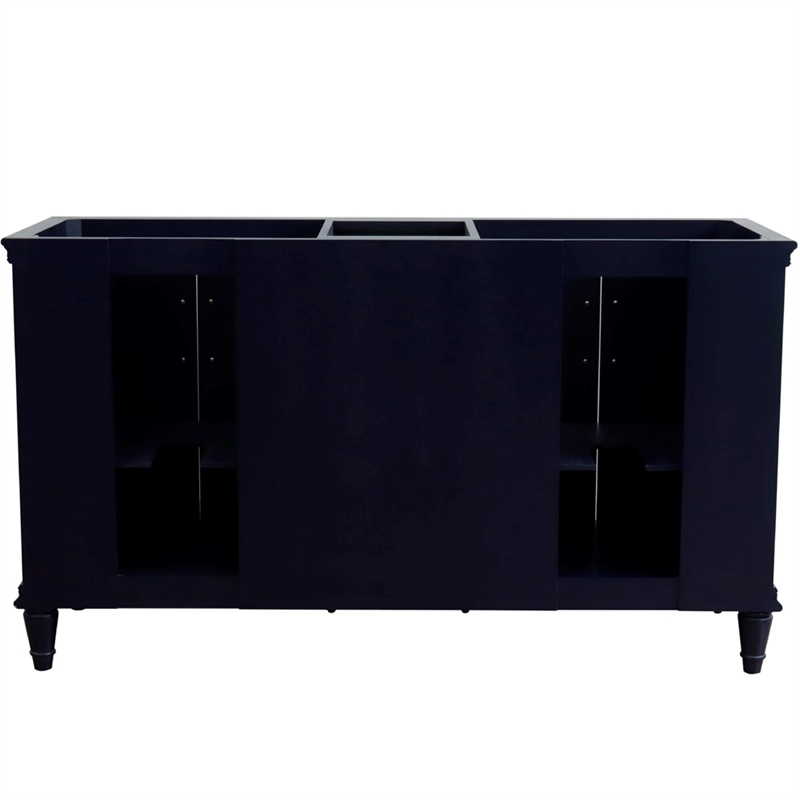 61 in. Double Wooden Vanity Blue White Quartz Rectangle Sink