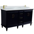 61 in. Double Wooden Vanity Blue White Quartz Round Sink