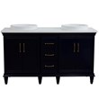 61 in. Double Wooden Vanity Blue White Quartz Round Sink