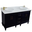 61 in. Double Wooden Vanity Blue White Quartz Round Sink