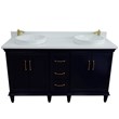 61 in. Double Wooden Vanity Blue White Quartz Round Sink