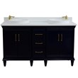 61 in. Double Wooden Vanity Blue White Quartz Round Sink