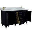 61 in. Double Wooden Vanity Blue White Quartz Round Sink