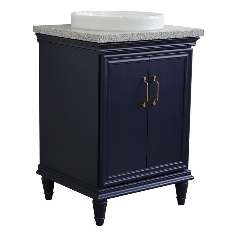 25 in. Single Wooden Vanity  Blue with Gray Granite Rectangle Sink