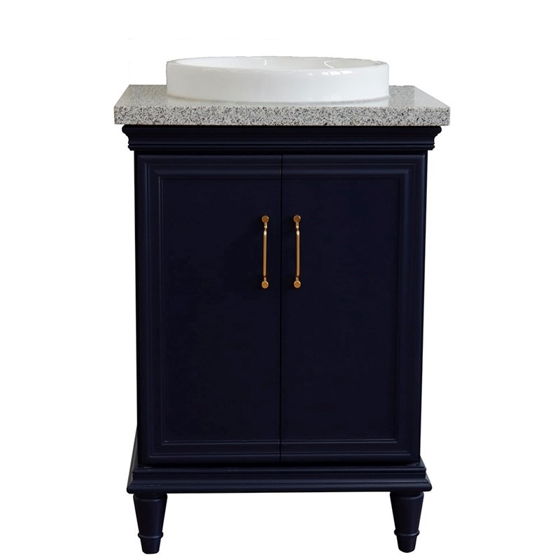 25 in. Single Wooden Vanity  Blue with Gray Granite Rectangle Sink