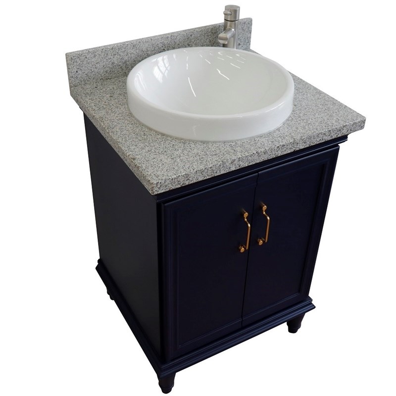 25 in. Single Wooden Vanity  Blue with Gray Granite Rectangle Sink