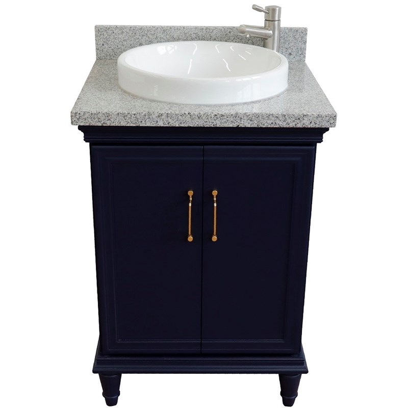25 in. Single Wooden Vanity  Blue with Gray Granite Rectangle Sink