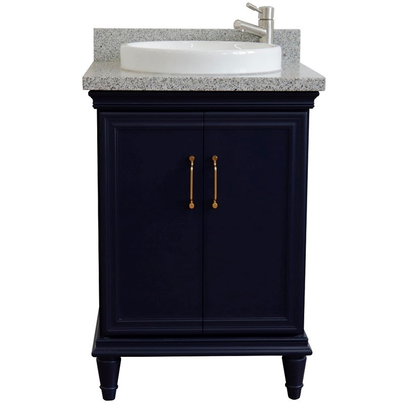 25 in. Single Wooden Vanity  Blue with Gray Granite Rectangle Sink