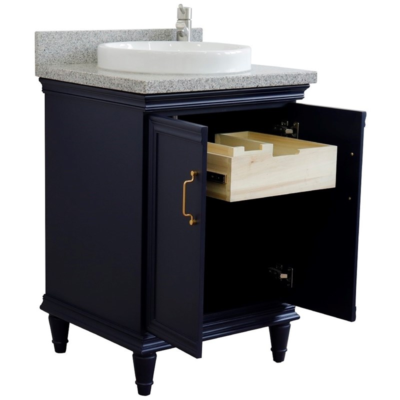 25 in. Single Wooden Vanity  Blue with Gray Granite Rectangle Sink