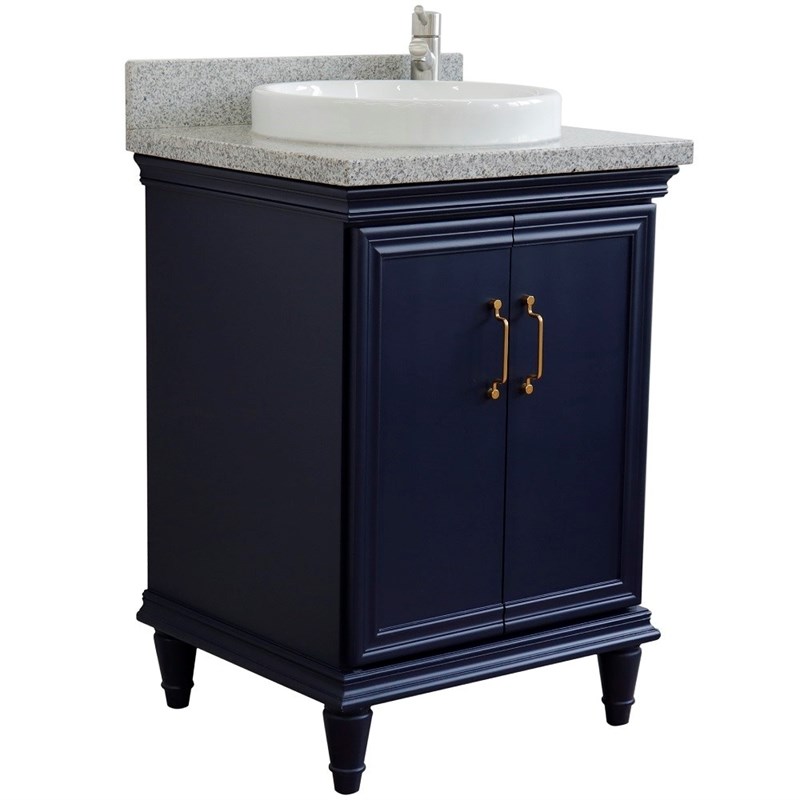25 in. Single Wooden Vanity  Blue with Gray Granite Rectangle Sink