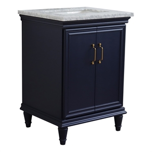 25 in. Single Wooden Vanity  Blue with White Carrara Rectangle Sink