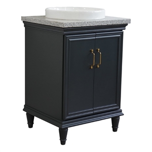 25 in. Single Wooden Vanity  Dark Gray with Gray Granite Rectangle Sink
