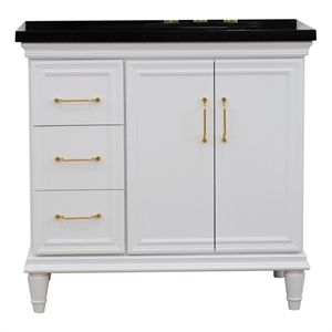 37 in. Single Wooden Vanity  White Black Galaxy Oval Right Door.Right Sink