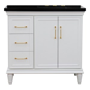 37 in. Single Wooden Vanity  White Black Galaxy Rectangle Right Door.Right Sink