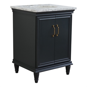 25 in. Single Wooden Vanity  Dark Gray with White Carrara  Oval Sink