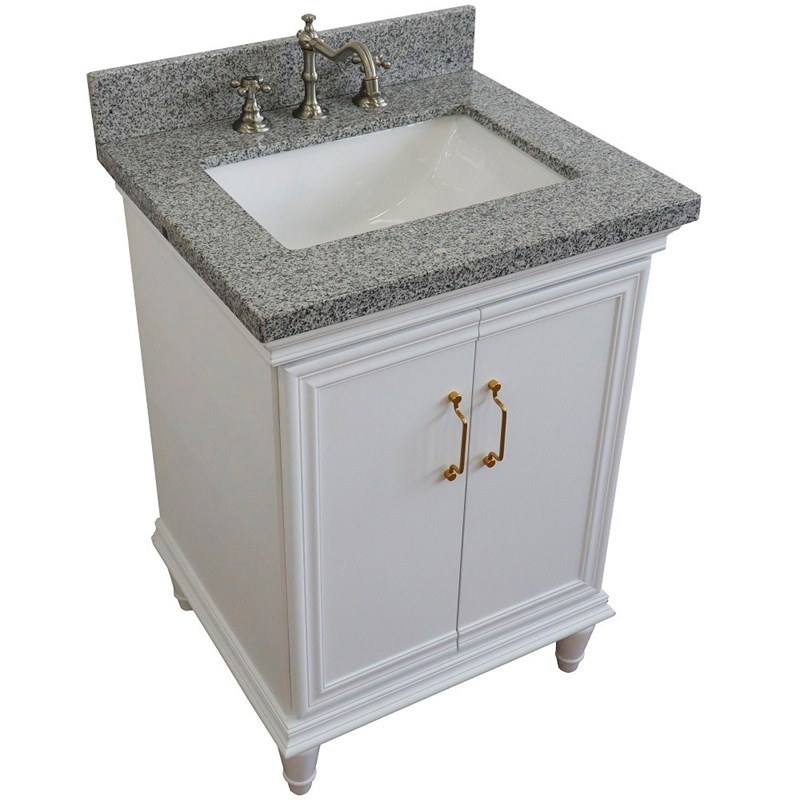 25 in. Single Wooden Vanity  White with Gray Granite Rectangle Sink
