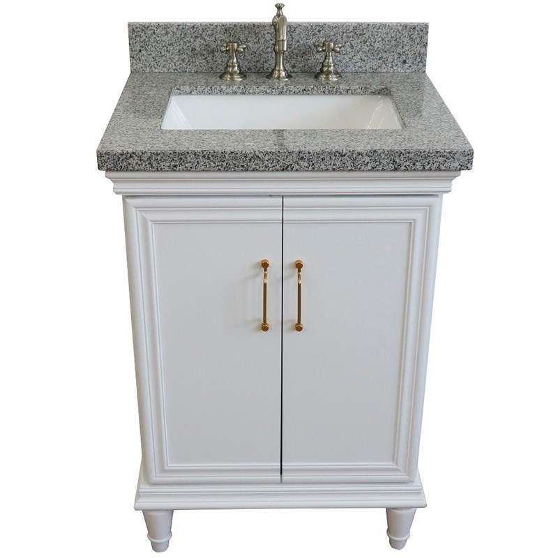 25 in. Single Wooden Vanity  White with Gray Granite Rectangle Sink