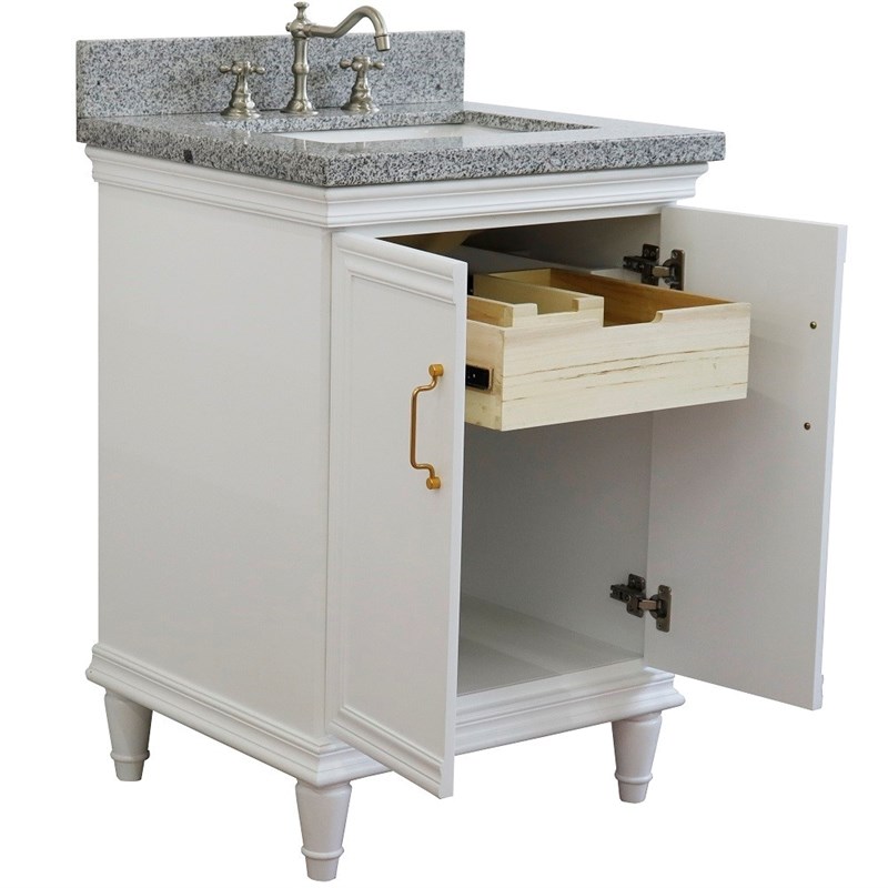 25 in. Single Wooden Vanity  White with Gray Granite Rectangle Sink