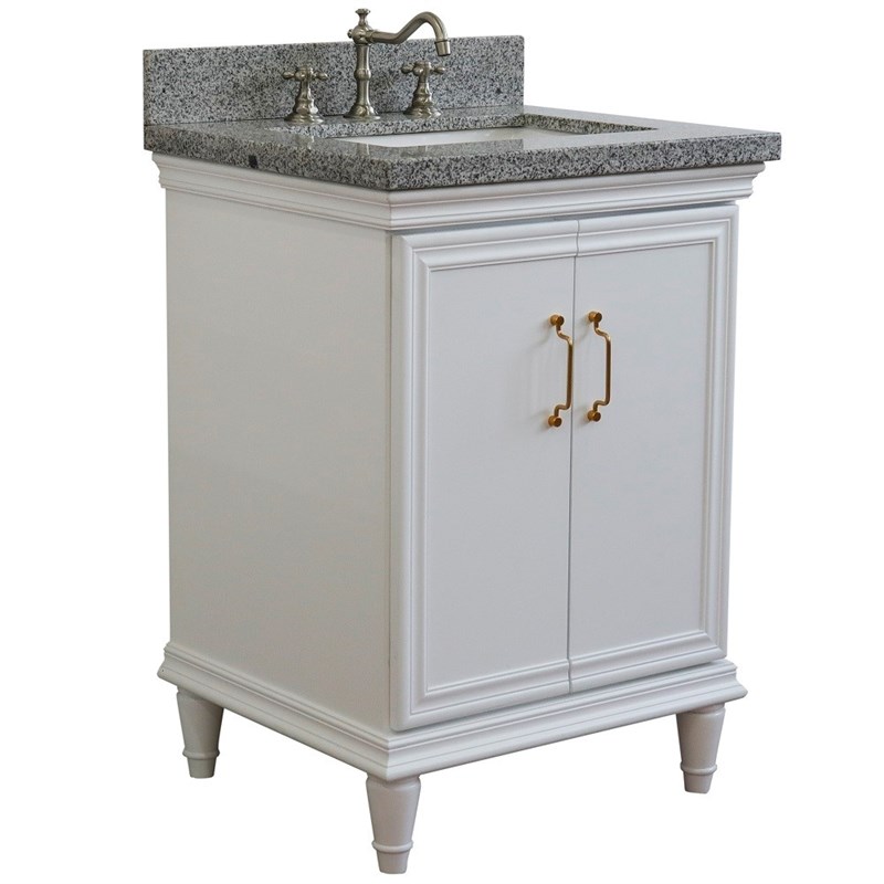 25 in. Single Wooden Vanity  White with Gray Granite Rectangle Sink