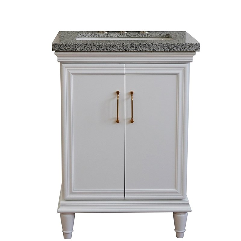 25 in. Single Wooden Vanity  White with Gray Granite Rectangle Sink