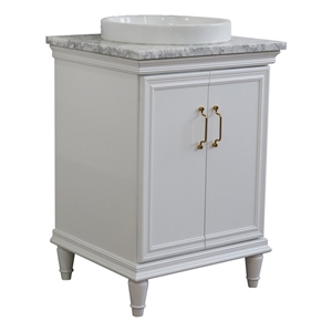 25 in. Single Wooden Vanity  White with White Carrara Rectangle Sink