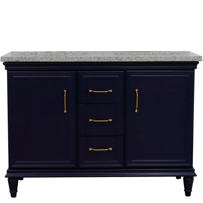 49 in. Double Wooden Vanity Blue with Gray Granite Rectangle Sink