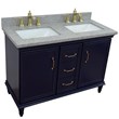 49 in. Double Wooden Vanity Blue with Gray Granite Rectangle Sink