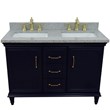 49 in. Double Wooden Vanity Blue with Gray Granite Rectangle Sink