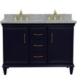49 in. Double Wooden Vanity Blue with Gray Granite Rectangle Sink