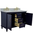 49 in. Double Wooden Vanity Blue with Gray Granite Rectangle Sink