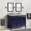 49 in. Double Wooden Vanity Blue with Gray Granite Rectangle Sink