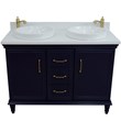 49 in. Double Wooden Vanity Blue with White Quartz Round Sink