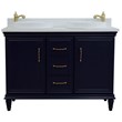 49 in. Double Wooden Vanity Blue with White Quartz Round Sink