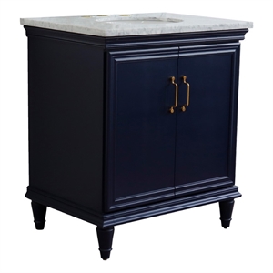31 in. Single Wooden Vanity  Blue with White Carrara Oval Sink